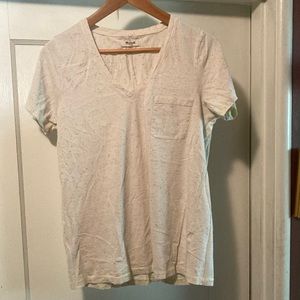 Madewell v-neck heather tee with tiny flecks of bright fibers.
